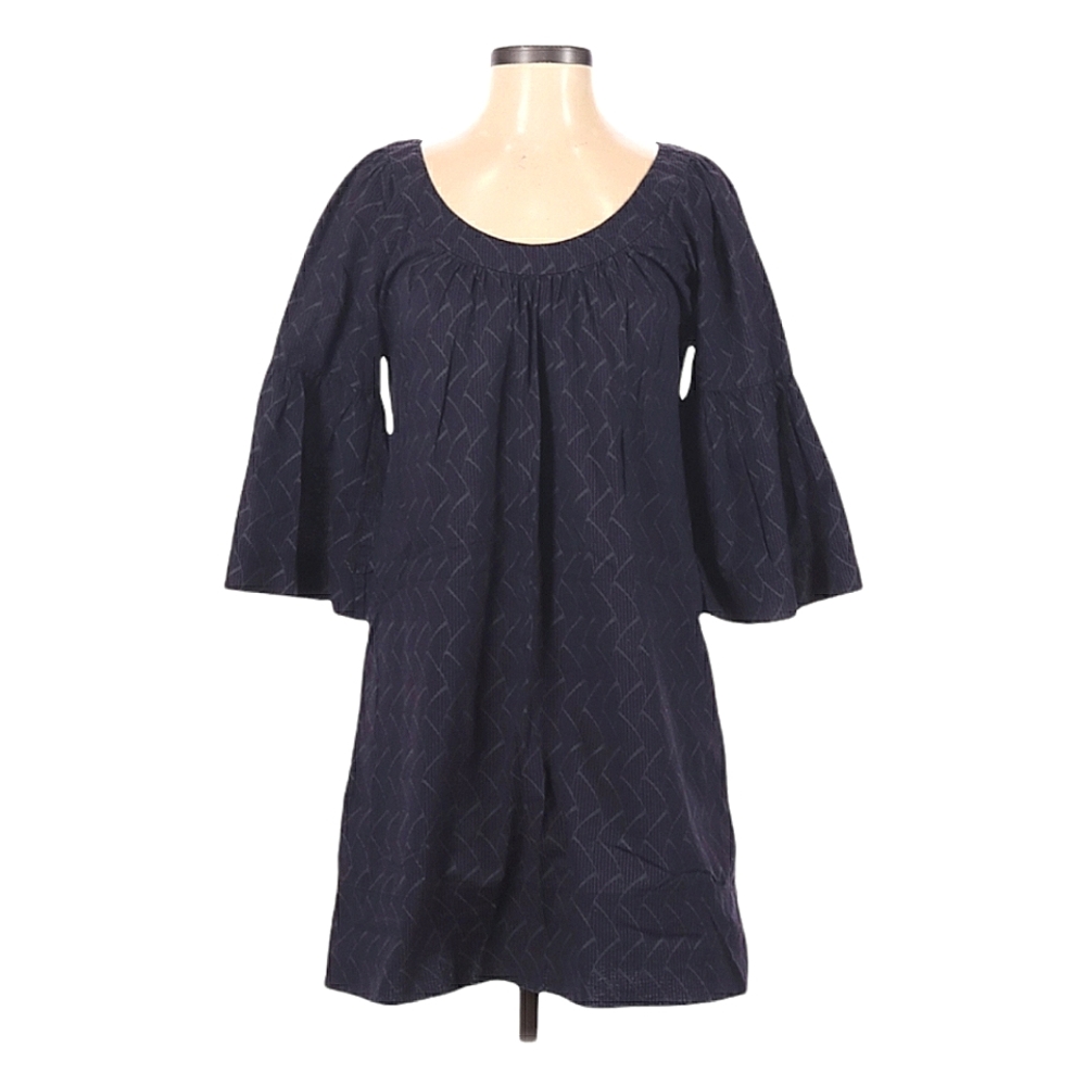 French Connection A-line Dress Size 2 Scoop Neck 3/4 Sleeve 100% Cotton Ruching